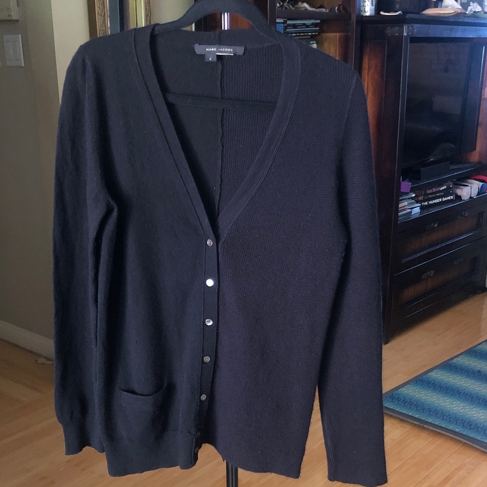VINTAGE Marc Jacobs whit label couture Black V-Neck Button-Front Cardigan.